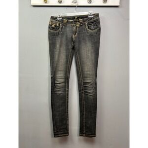 Akademiks Jeans Women 28 Black Skinny‎ Low Rise Contrast Stitch Y2K Streetwear